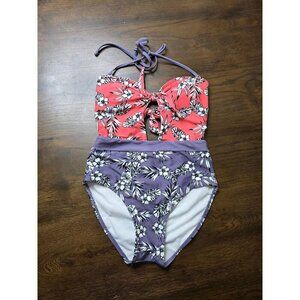 Womens Floral Two-Piece Halter Swimsuit By Ninety Six Degrees - Size M